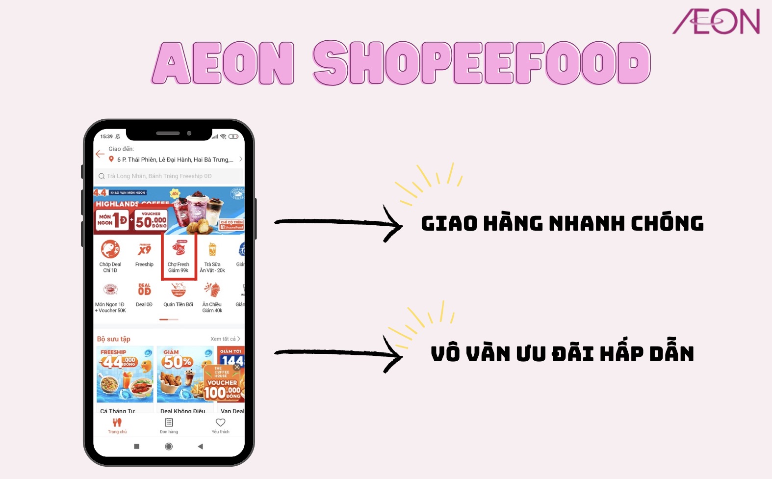 AEON trên Shopee Food - ứng dụng siêu thị online tiện lợi, mang đến cho người dùng vô vàn deal “sốc” và voucher hấp dẫn