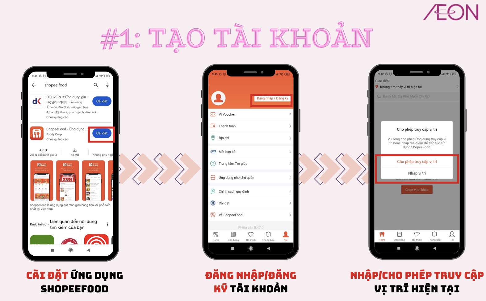 Giao diện tải và đăng ký/đăng nhập tài khoản Shopee Food