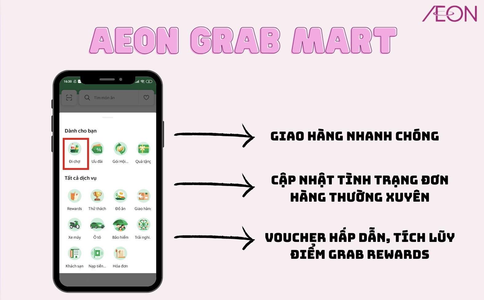 Đi siêu thị tại nhà chỉ với một chạm với ứng dụng AEON Grab Mart