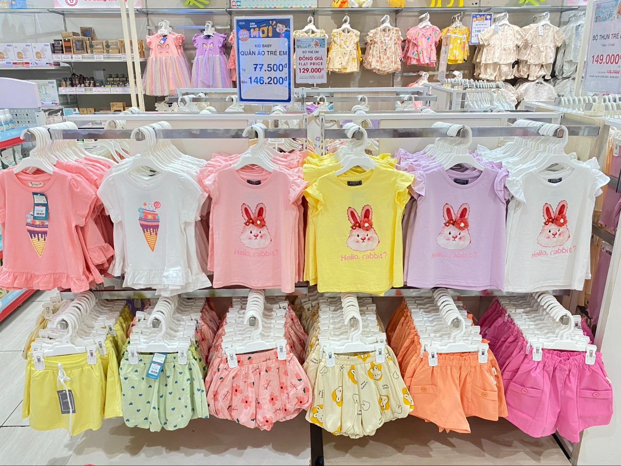 TTBHTH & Siêu thị AEON cung cấp đa dạng các sản phẩm quần áo cho trẻ em