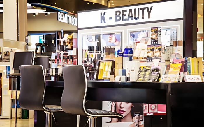 Góc thử đồ trang điểm Makeup station & K-Beauty cho phép khách hàng trải nghiệm sản phẩm tại cửa hàng 