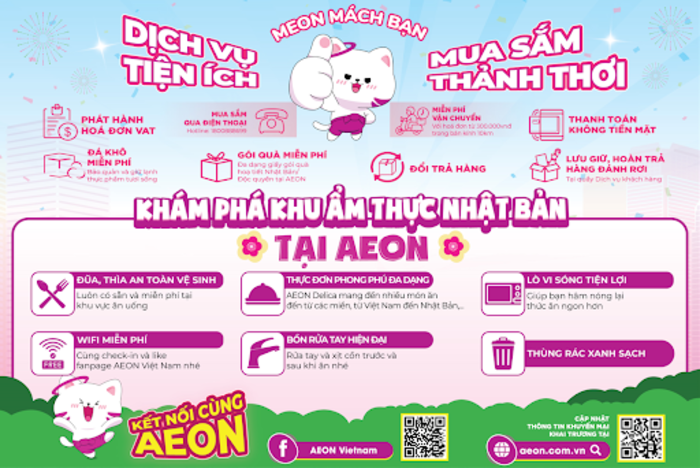 TTBHTH & Siêu thị AEON Tạ Quang Bửu luôn trang bị các tiện ích giúp trải nghiệm và mua sắm và ăn uống của khách hàng 